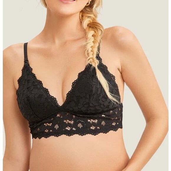 Momanda Lace Plunge Black Nursing Bralette size 38D NWT - Picture 1 of 4